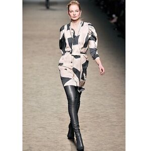 STELLA MCCARTNEY Runway Silk Graphic Print 70s Puff Long Sleeve Neck Tie Dress 2